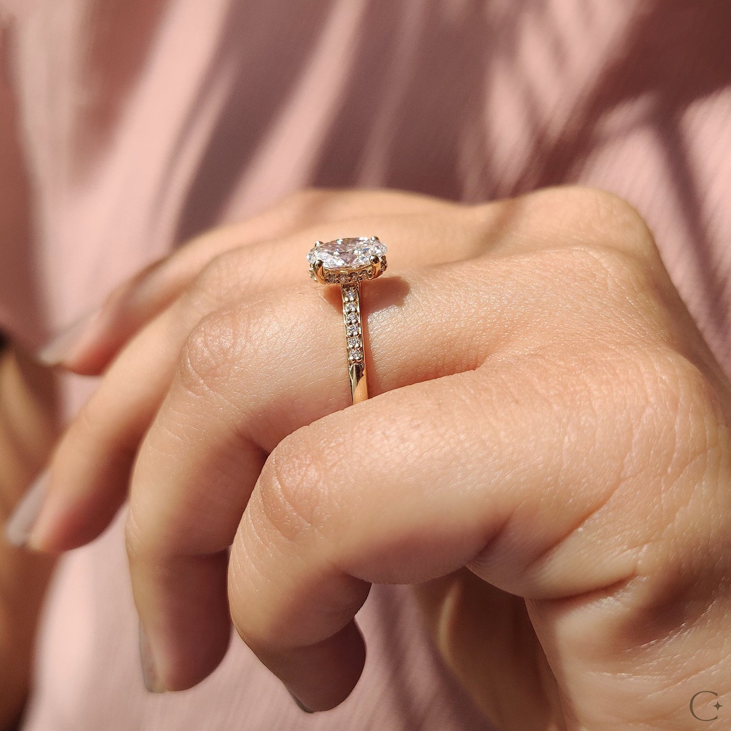 1 CT Oval Pave Moissanite Engagement Ring