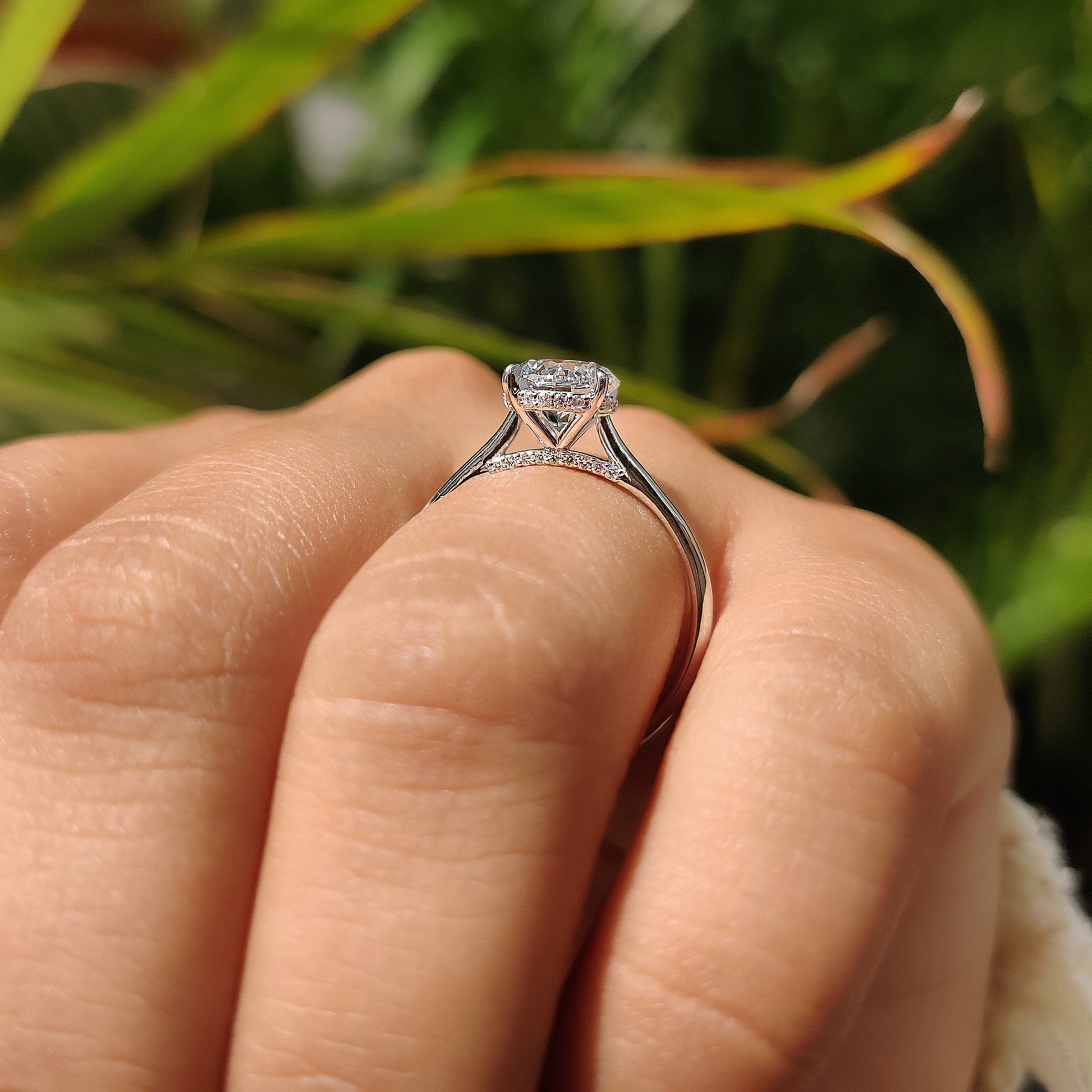 1.50 CT Round Hidden Halo Moissanite Engagement Ring