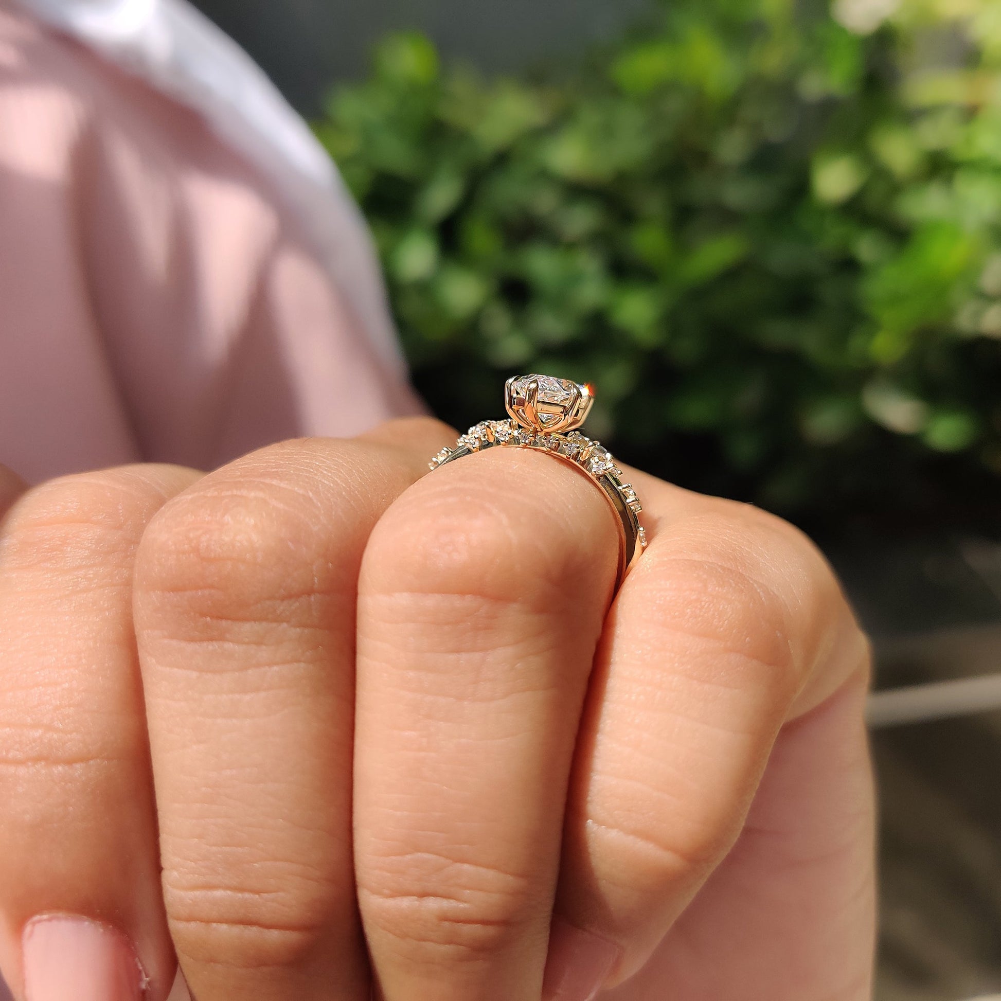 1.54 CT Marquise Pave Moissanite Engagement Ring
