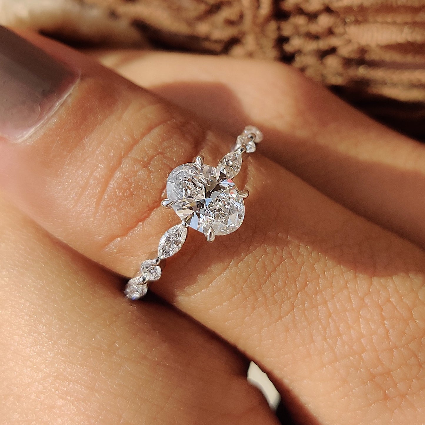 1 CT Oval Pave Moissanite Engagement Ring