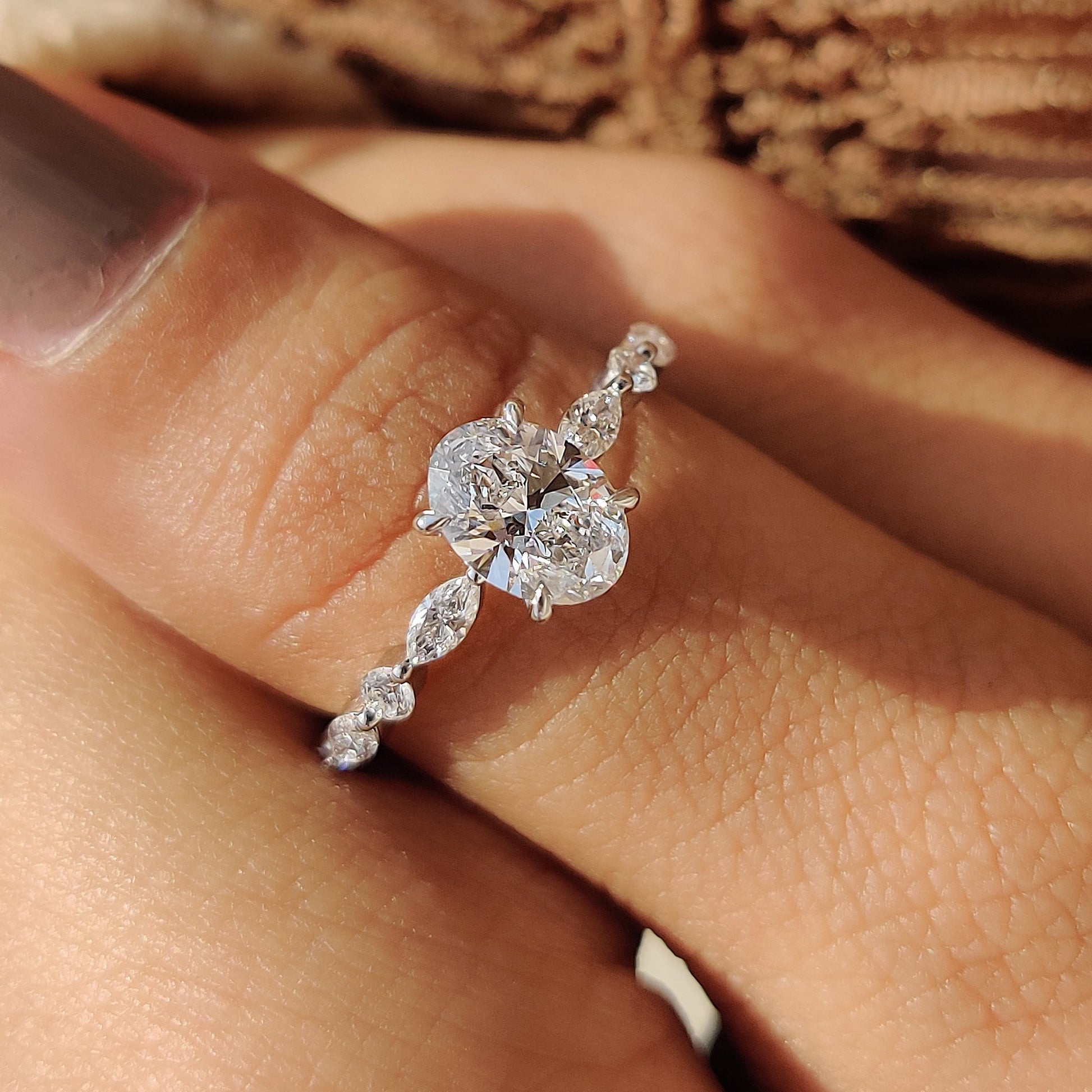 1 CT Oval Pave Moissanite Engagement Ring