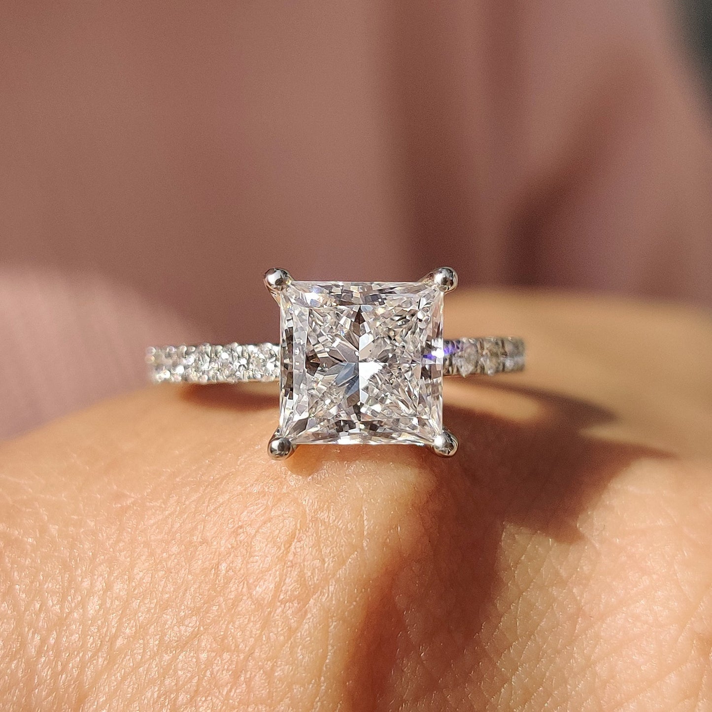 2.04 CT Princess Pave Moissanite Engagement Ring
