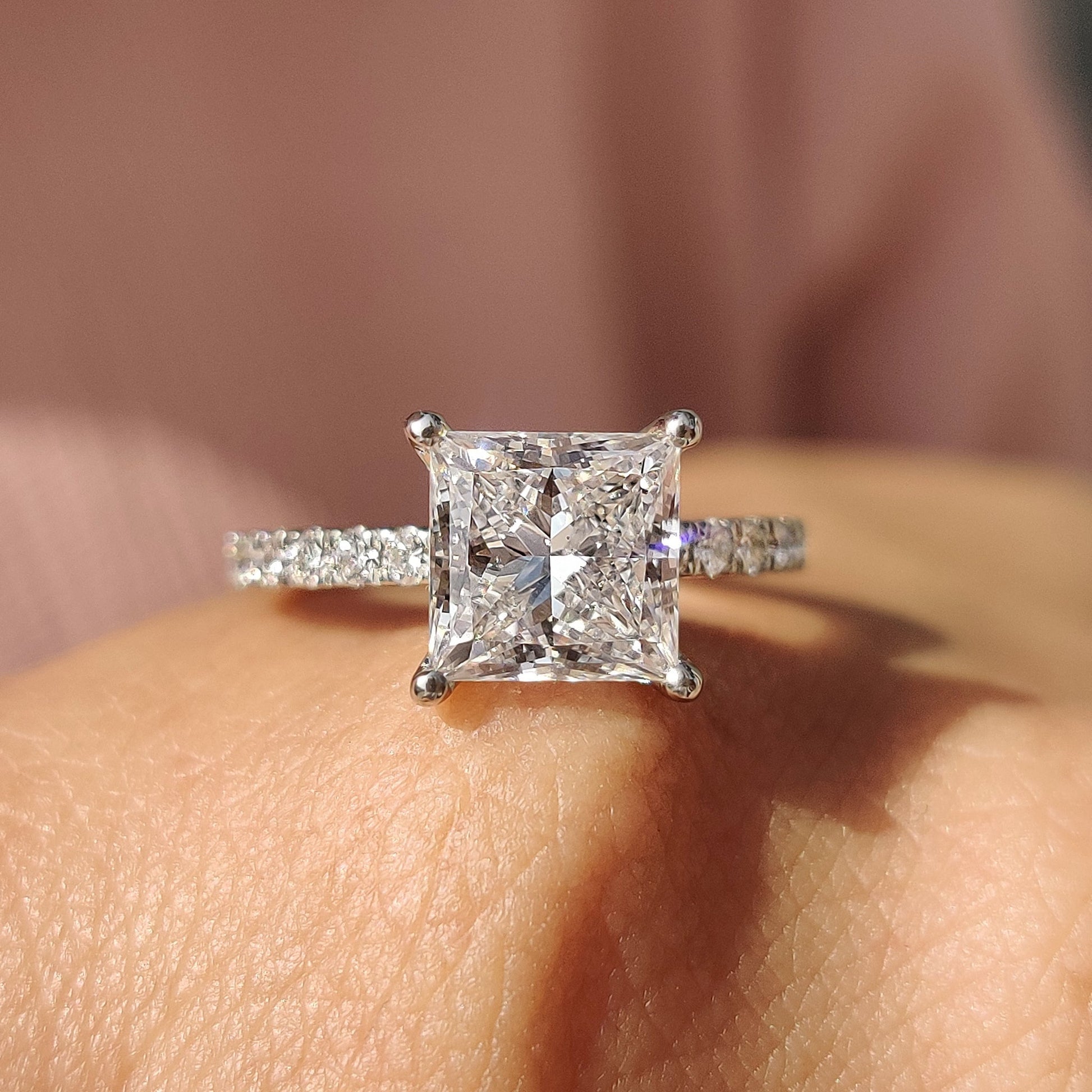 2.04 CT Princess Pave Moissanite Engagement Ring
