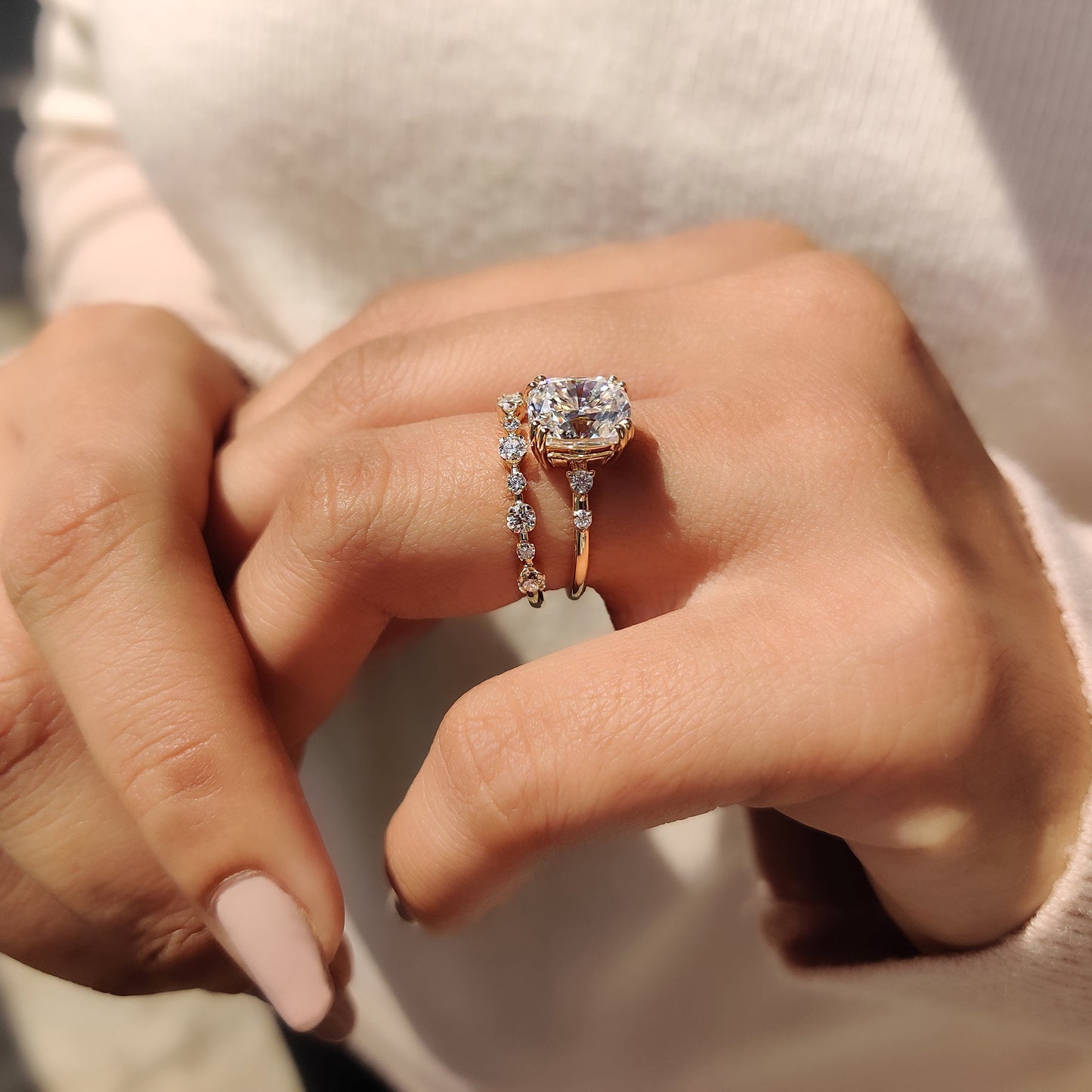 2 CT Elongated Cushion Pave Moissanite Engagement Ring