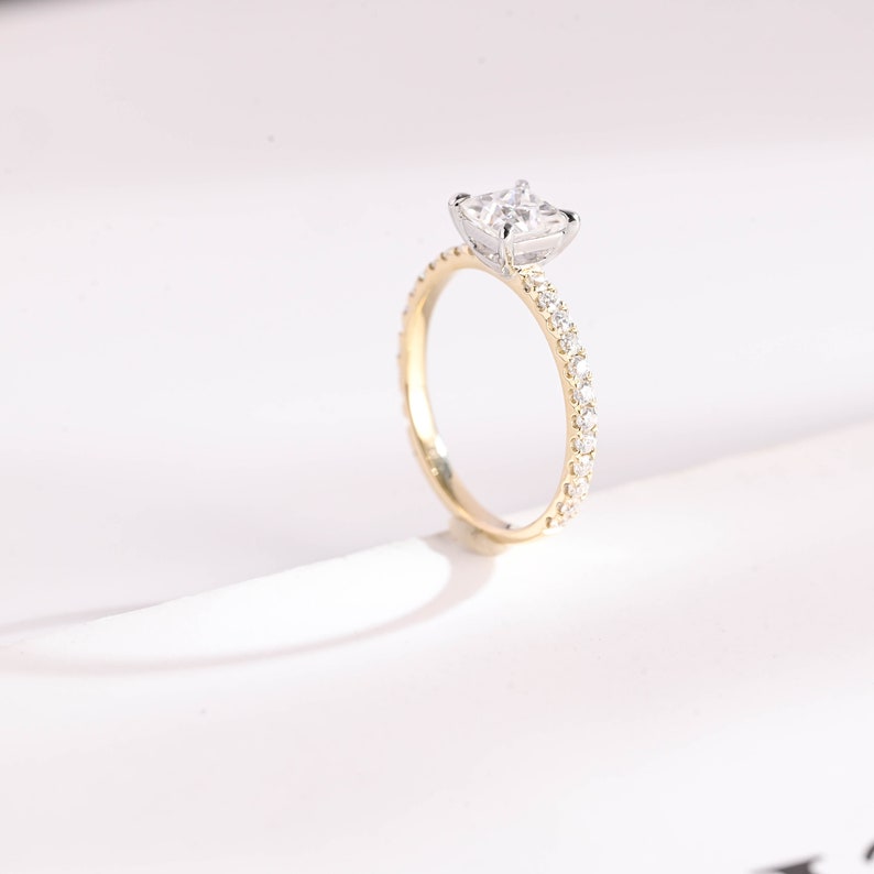 1.5 CT Princess Pave Moissanite Engagement Ring