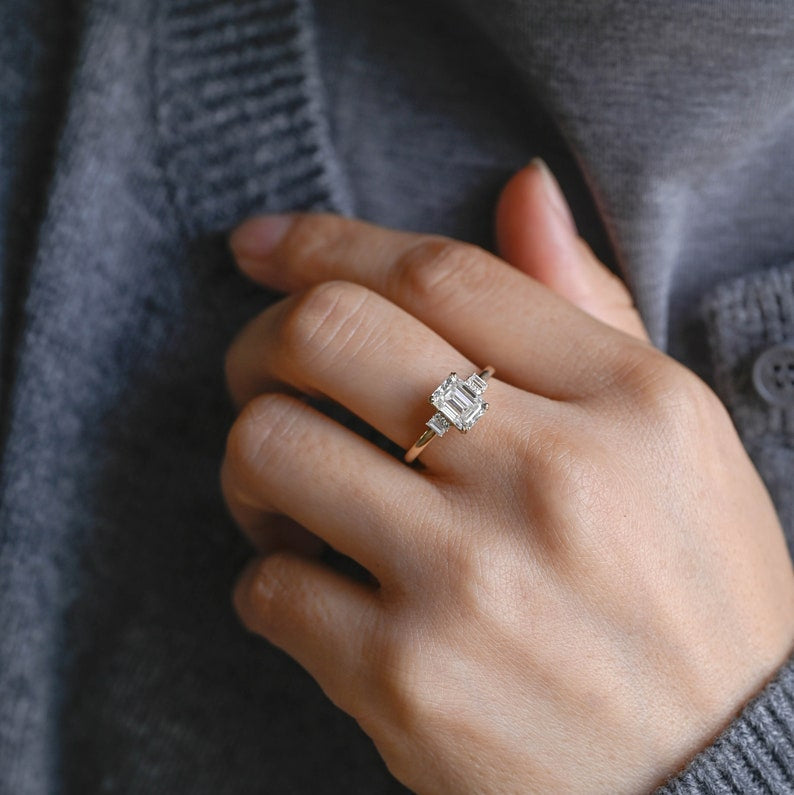 2.0 CT Emerald Cluster Moissanite Engagement Ring