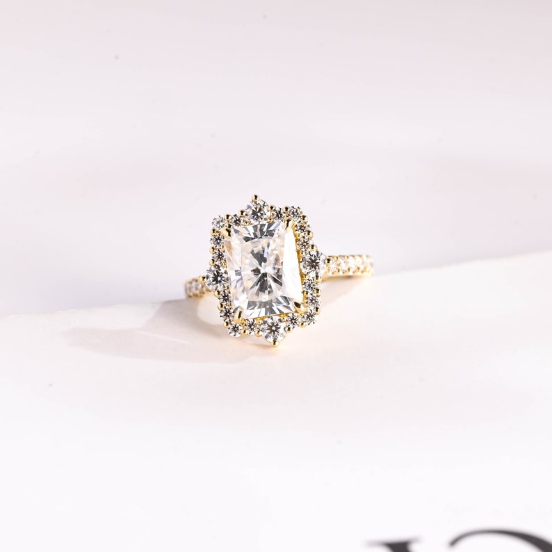 2.5 CT Radiant Pave & Halo Moissanite Engagement Ring