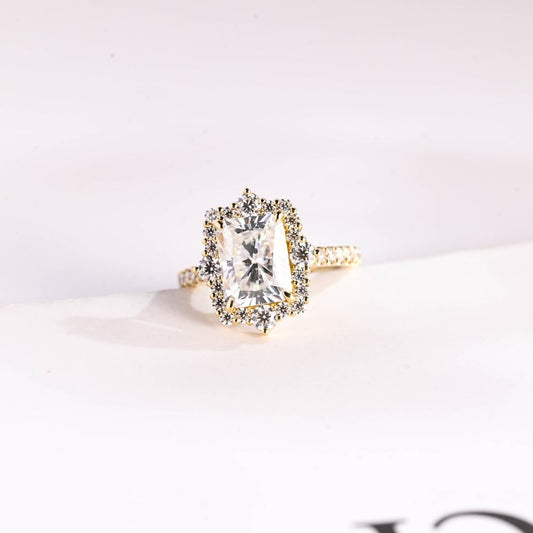 2.5 CT Radiant Pave & Halo Moissanite Engagement Ring