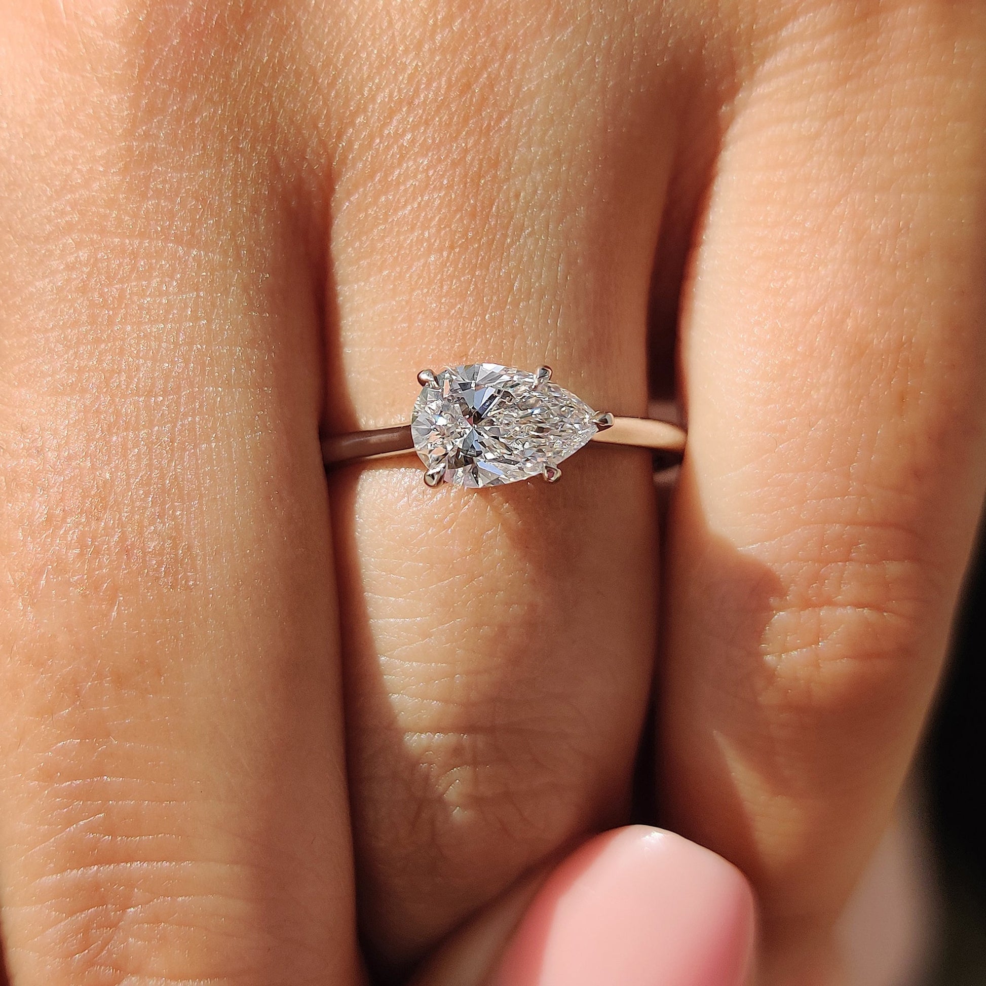 1.5 CT East West Pear Solitaire Moissanite Engagement Ring