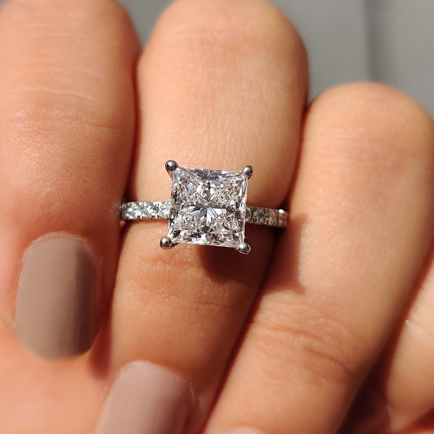 2.04 CT Princess Pave Moissanite Engagement Ring