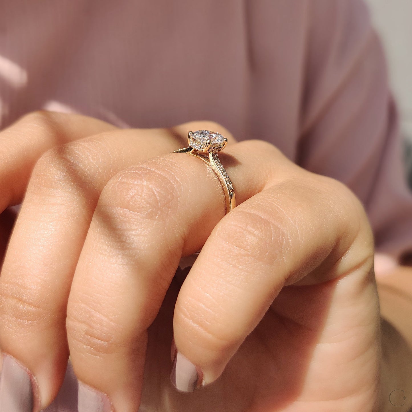 1 CT Oval Pave Moissanite Engagement Ring
