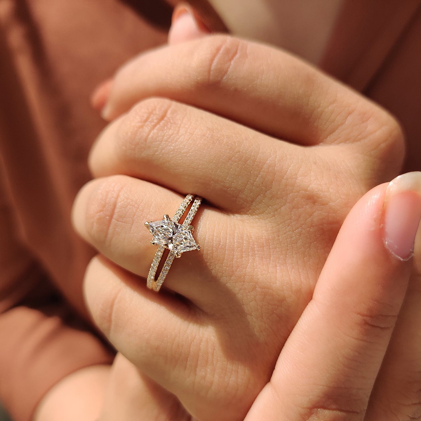 1 CT Marquise Pave & Split Shank Moissanite Engagement Ring