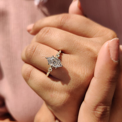 1.54 CT Marquise Pave Moissanite Engagement Ring