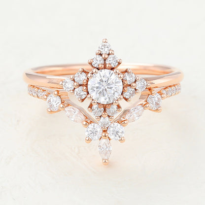 0.22 CT Round Cluster Moissanite Bridal Set