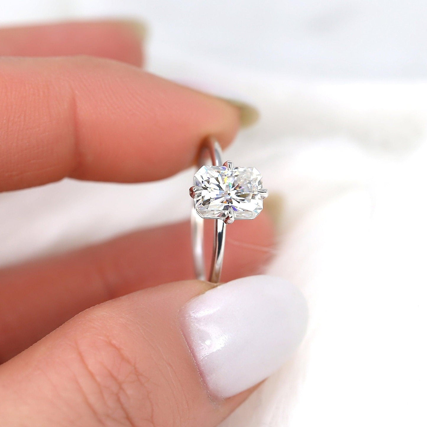 1.75 CT Radiant Solitaire Moissanite Engagement Ring