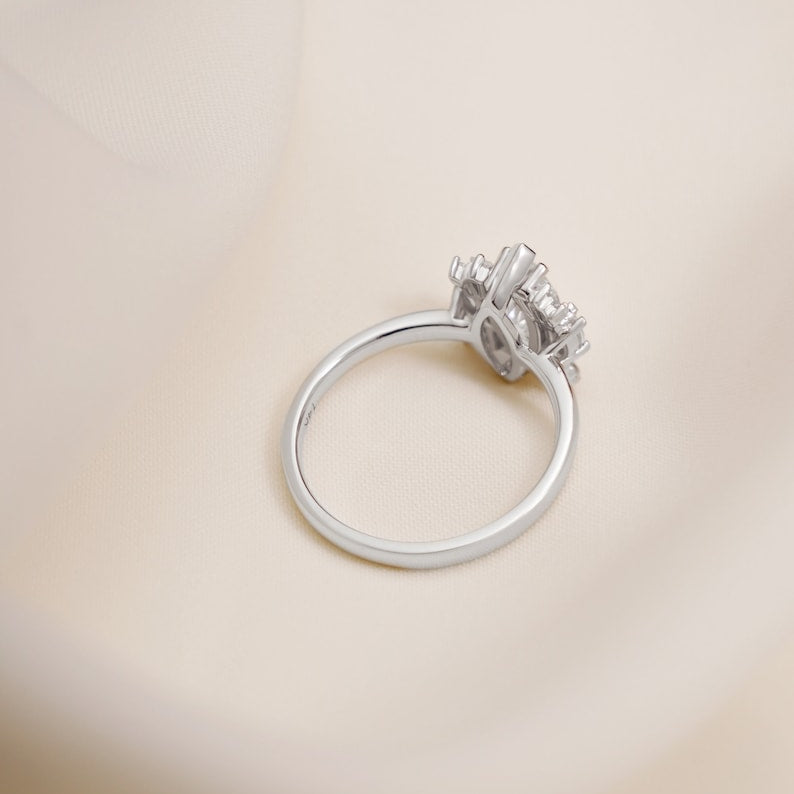 2.0 CT Marquise Cluster Moissanite Engagement Ring