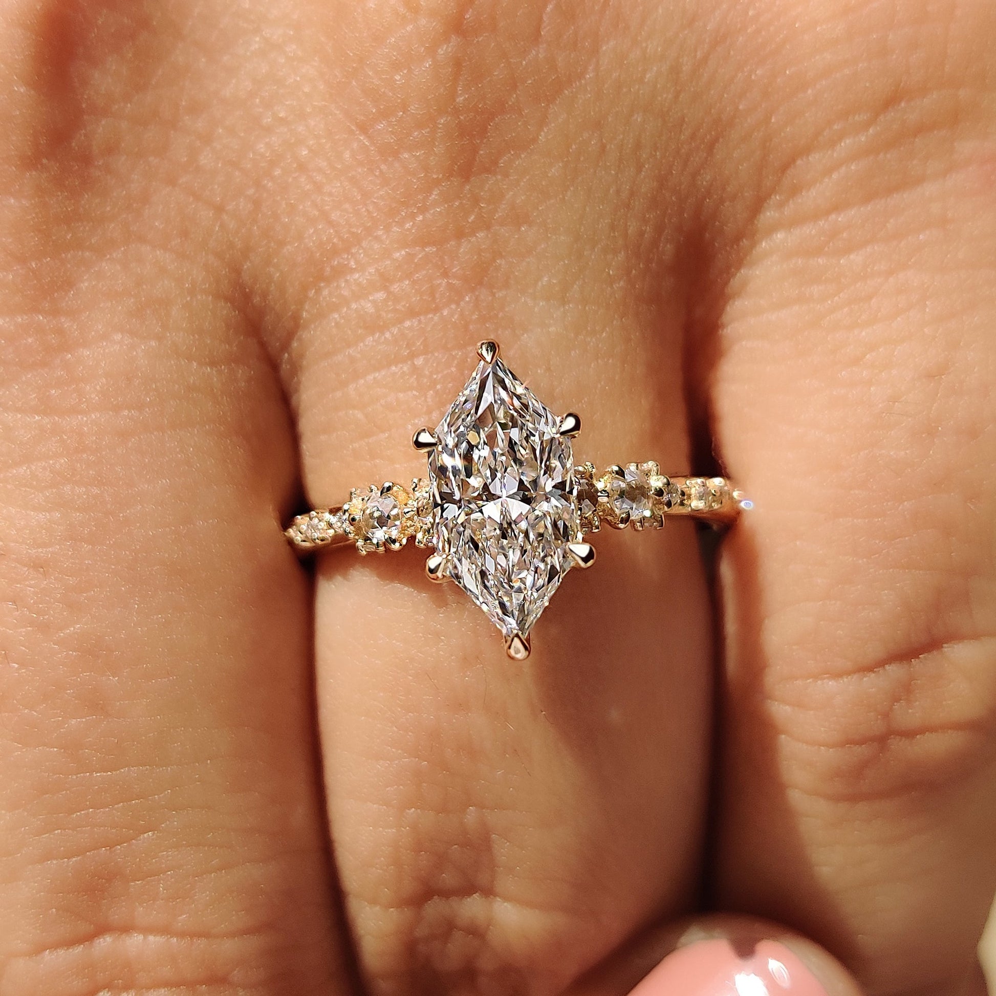 1.54 CT Marquise Pave Moissanite Engagement Ring