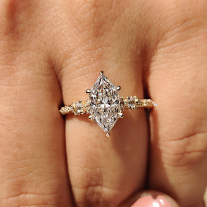 1.54 CT Marquise Pave Moissanite Engagement Ring