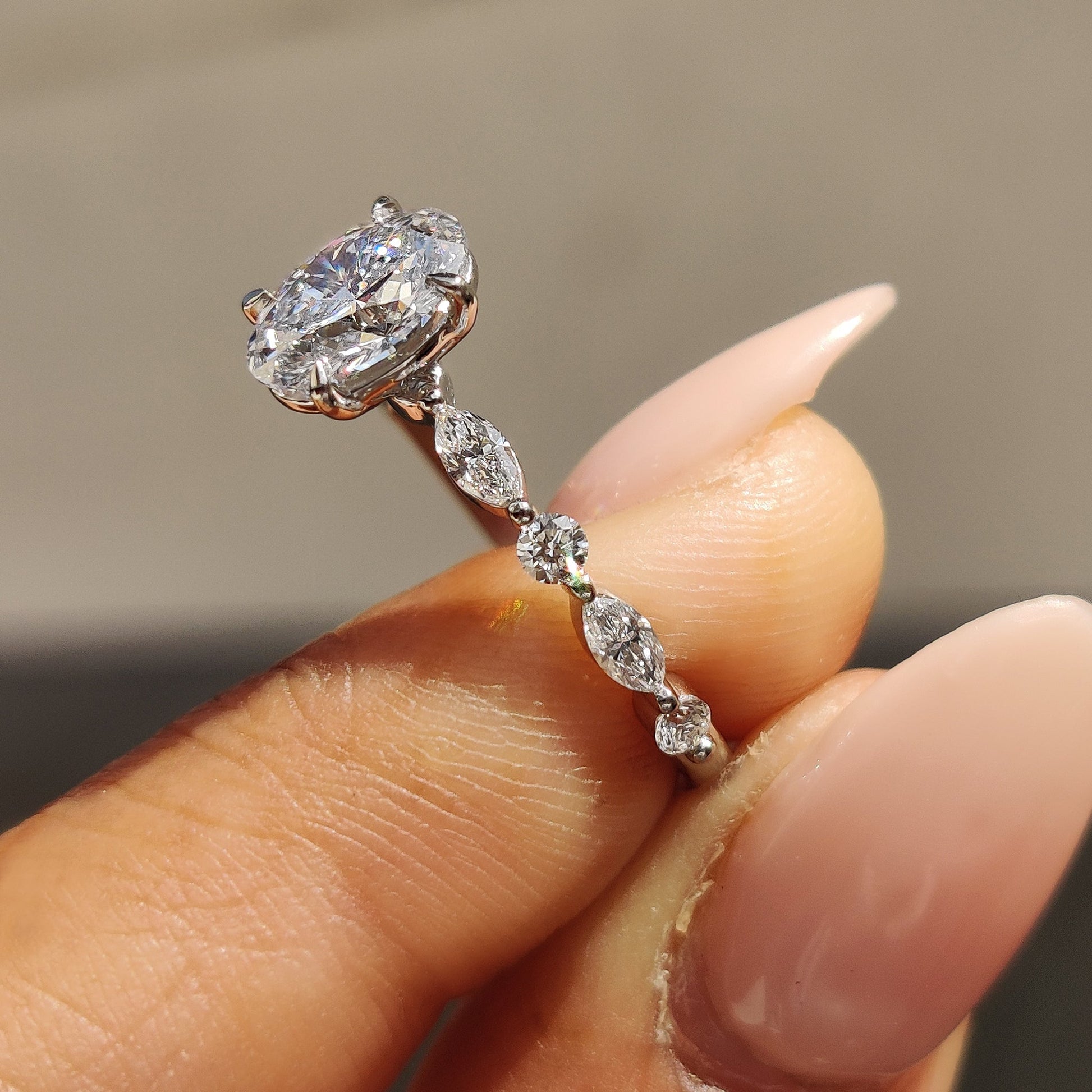 1 CT Oval Pave Moissanite Engagement Ring