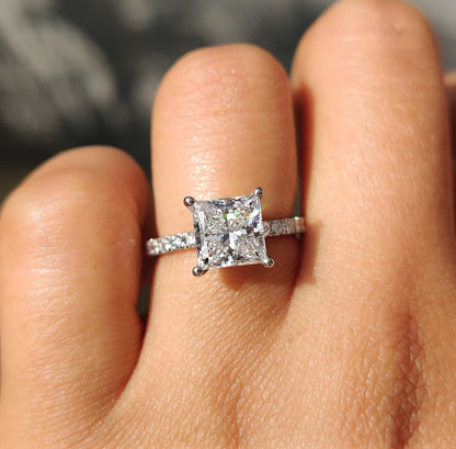 2.04 CT Princess Pave Moissanite Engagement Ring