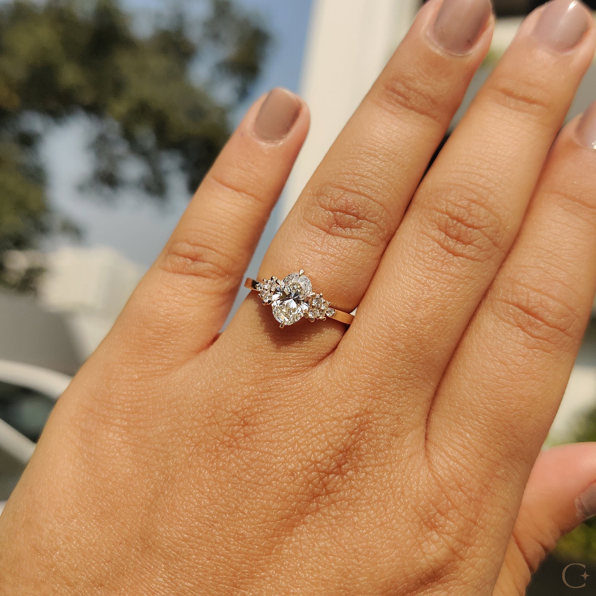 1 .50 CT Oval Cluster Moissanite Engagement Ring