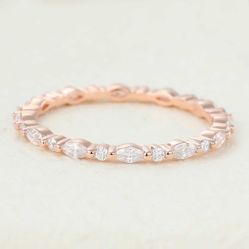 0.6 TCW Marquise & Round Full Eternity Moissanite Wedding Band