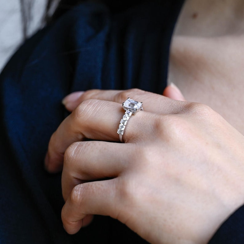 2.0 CT Emerald Pave Moissanite Engagement Ring