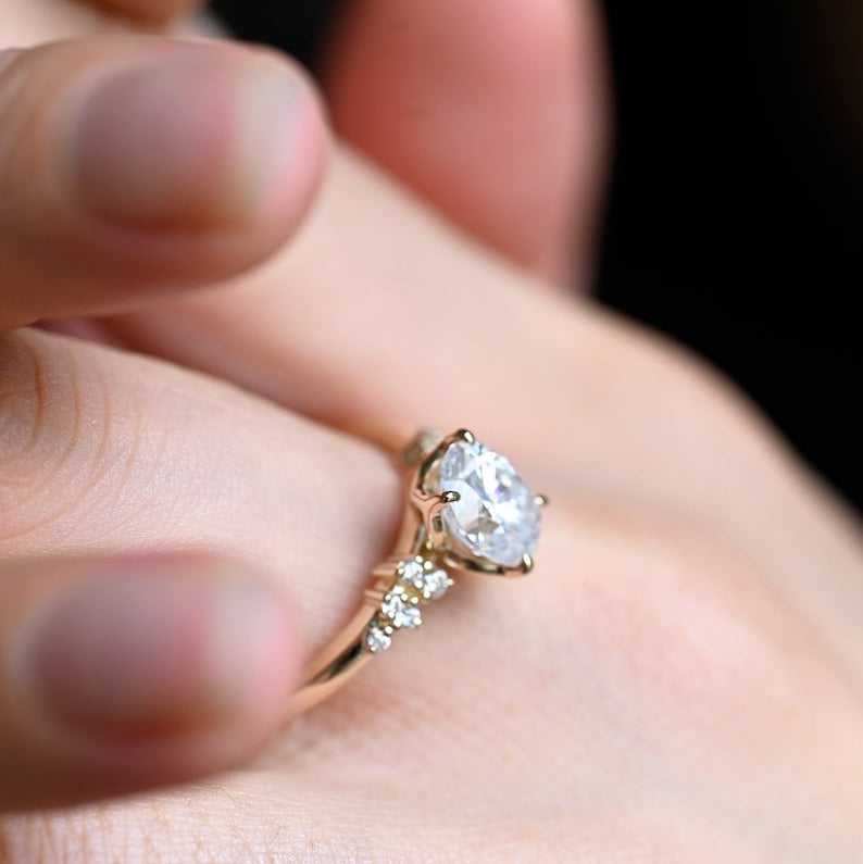 2.0 CT Oval Cluster Moissanite Engagement Ring