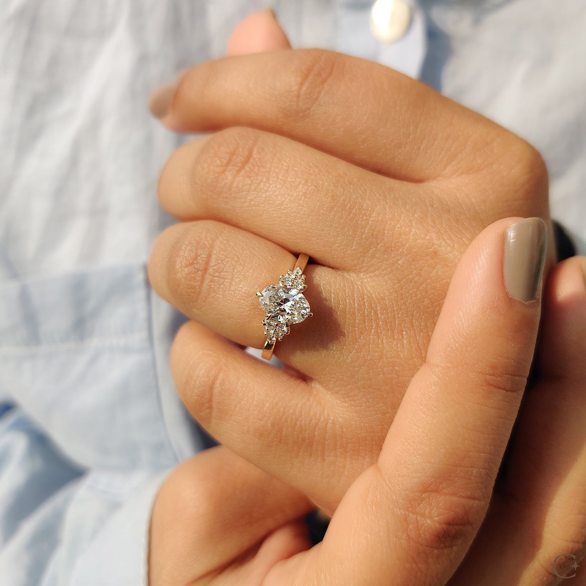 1 .50 CT Oval Cluster Moissanite Engagement Ring