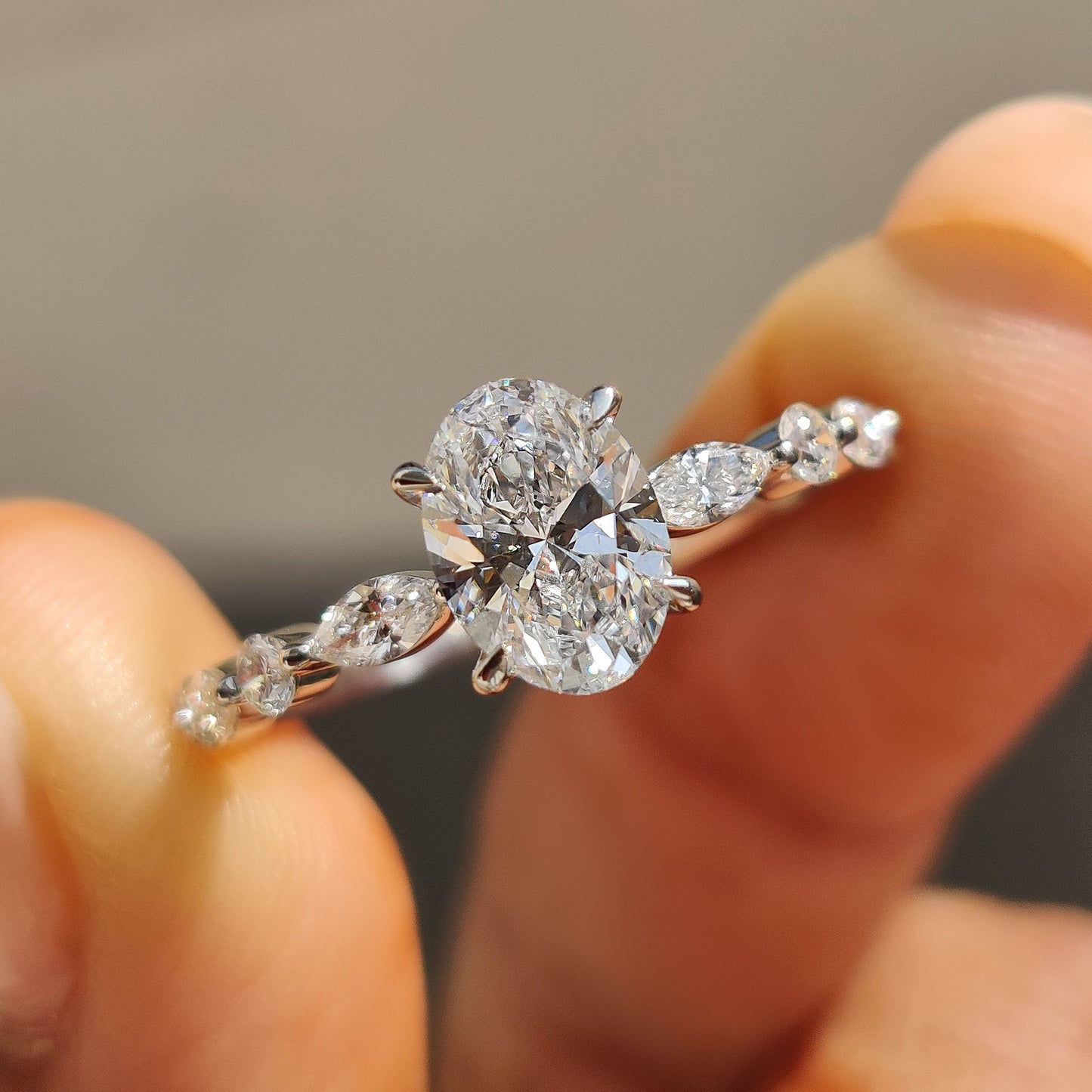 1 CT Oval Pave Moissanite Engagement Ring