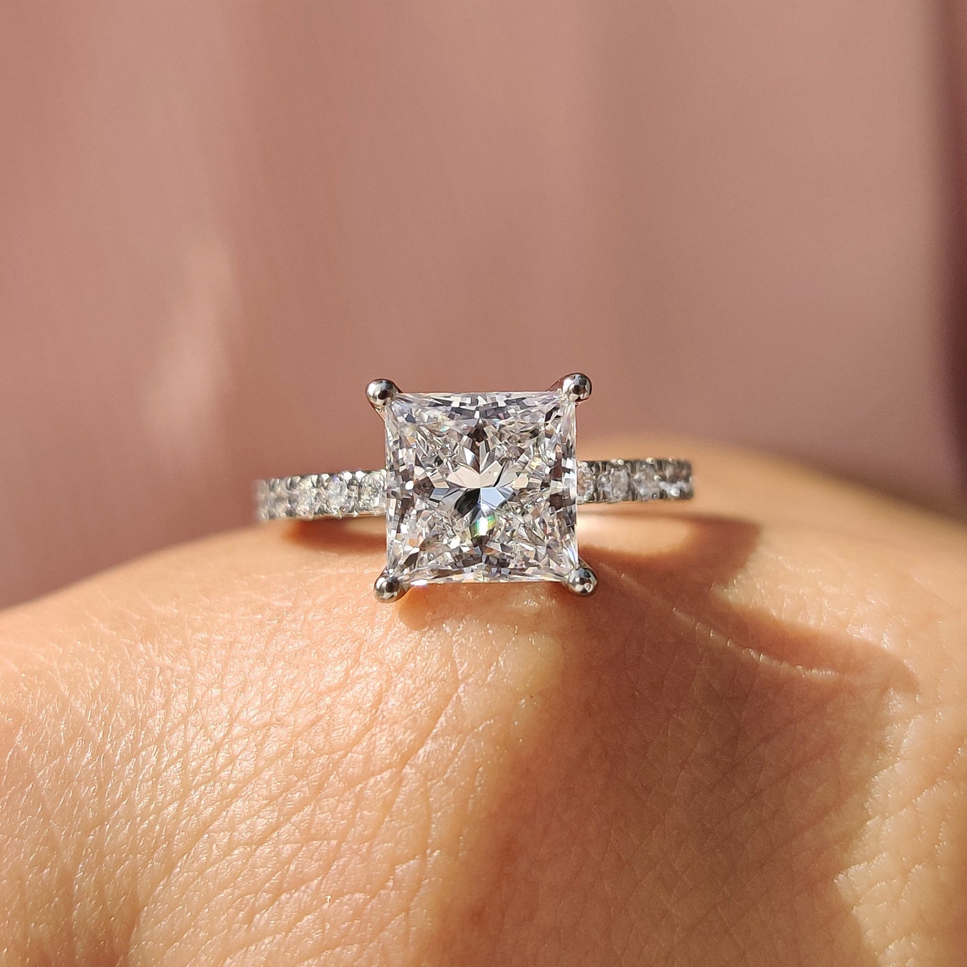 2.04 CT Princess Pave Moissanite Engagement Ring