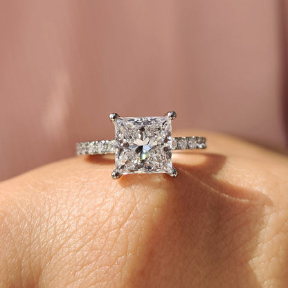 2.04 CT Princess Pave Moissanite Engagement Ring