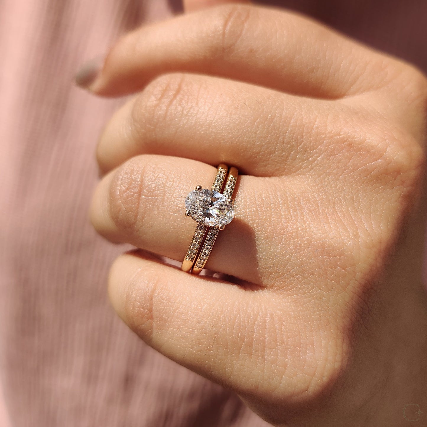 1 CT Oval Pave Moissanite Engagement Ring