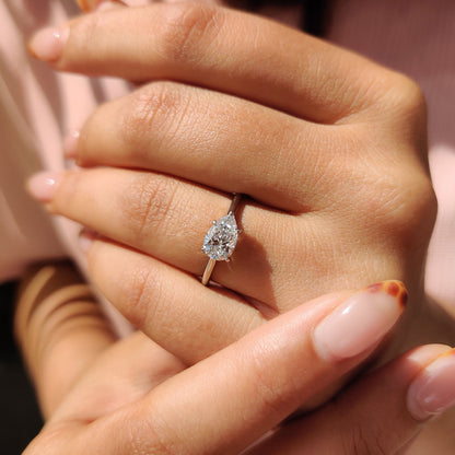1.5 CT East West Pear Solitaire Moissanite Engagement Ring