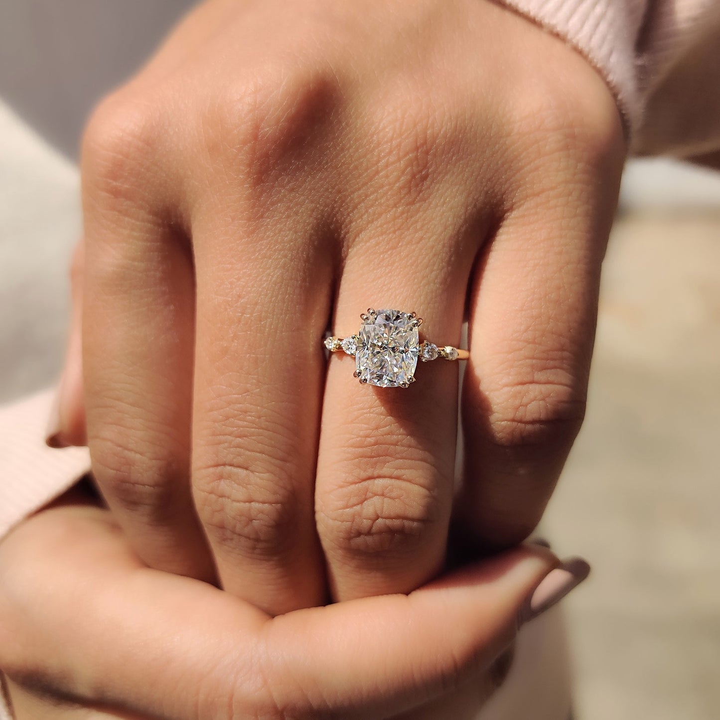 2 CT Elongated Cushion Pave Moissanite Engagement Ring