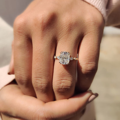 2 CT Elongated Cushion Pave Moissanite Engagement Ring