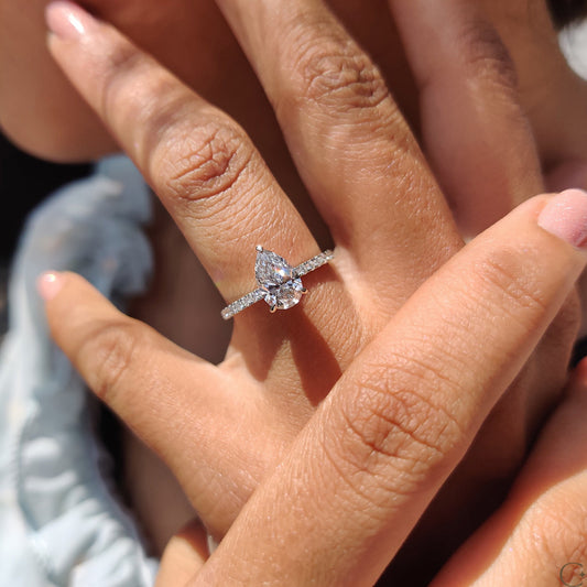 1 CT Pear Pave Moissanite Engagement Ring