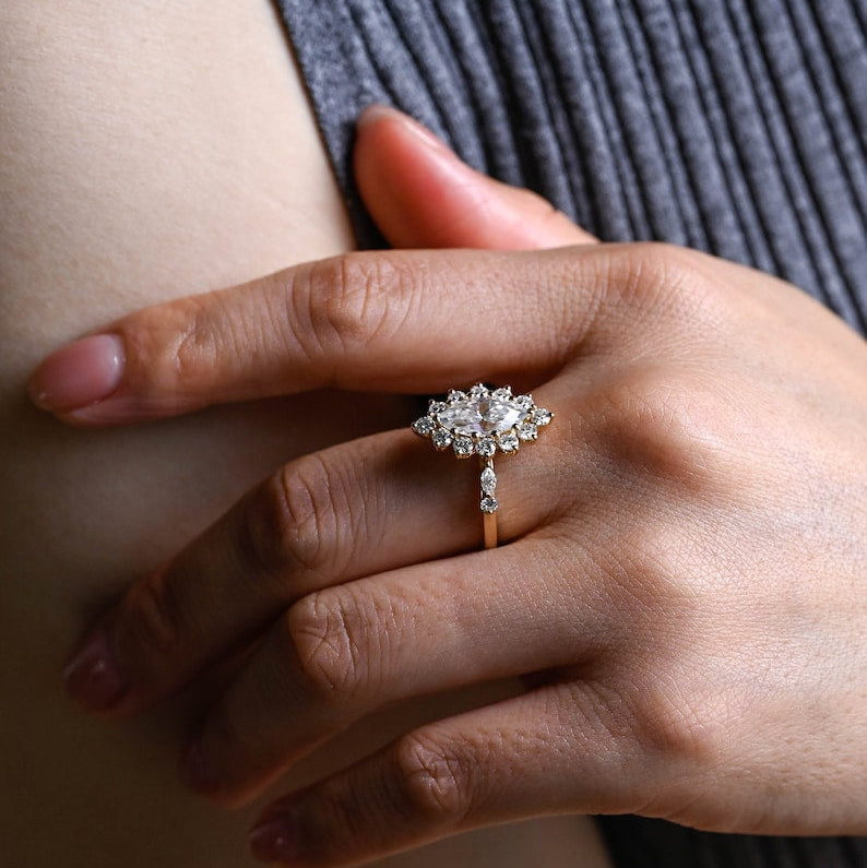 2.0 CT Marquise Pave Moissanite Engagement Ring