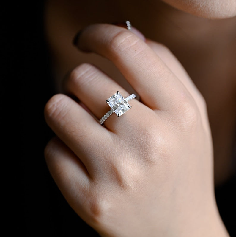 2.0 CT Emerald Pave Moissanite Engagement Ring
