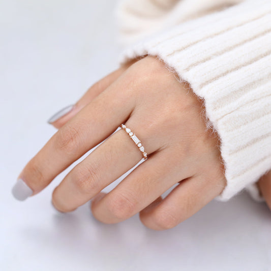 0.49 TCW Pear, Baguette, Marquise & Round Half Eternity Moissanite Wedding Band