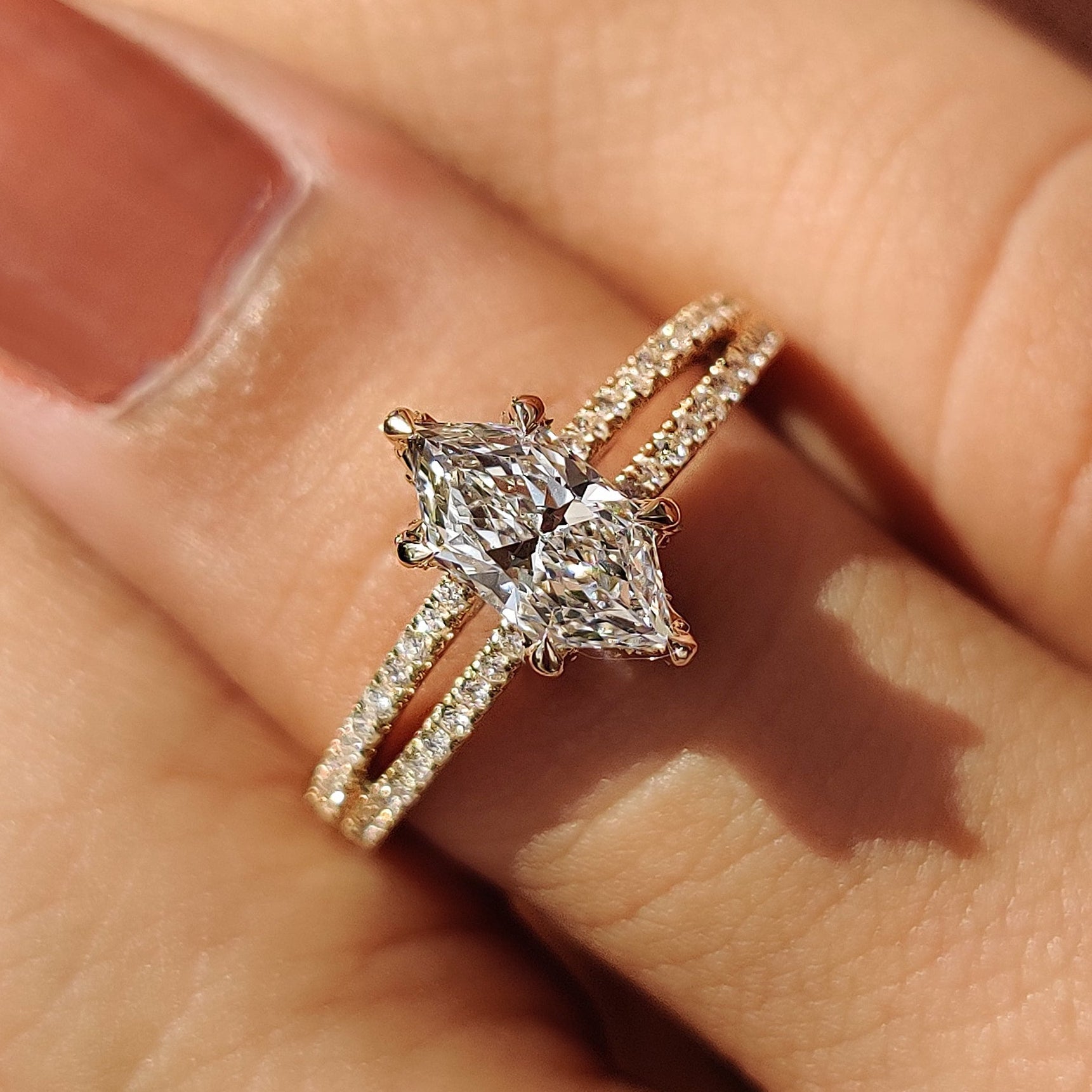 1 CT Marquise Pave & Split Shank Moissanite Engagement Ring