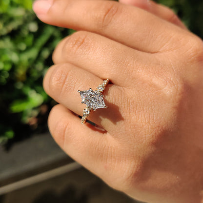 1.54 CT Marquise Pave Moissanite Engagement Ring