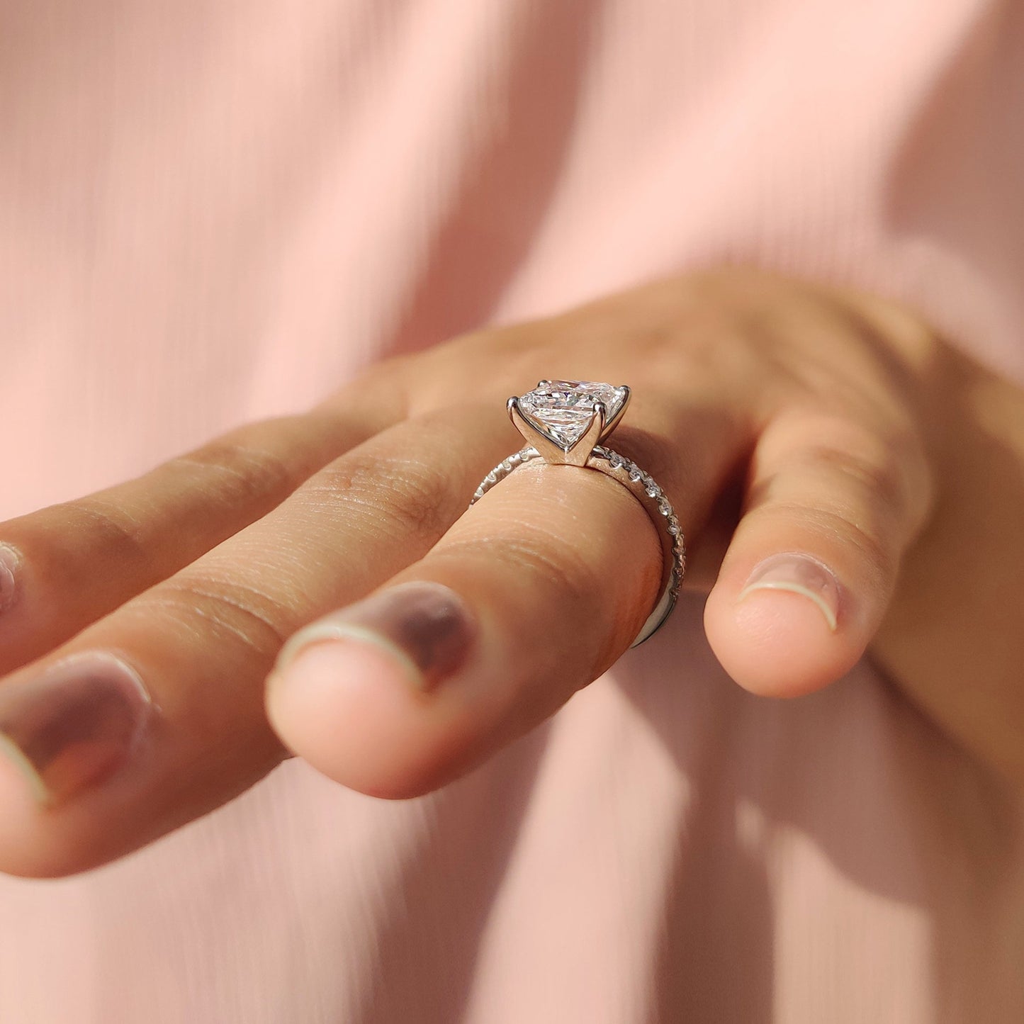 2.04 CT Princess Pave Moissanite Engagement Ring