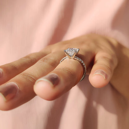 2.04 CT Princess Pave Moissanite Engagement Ring