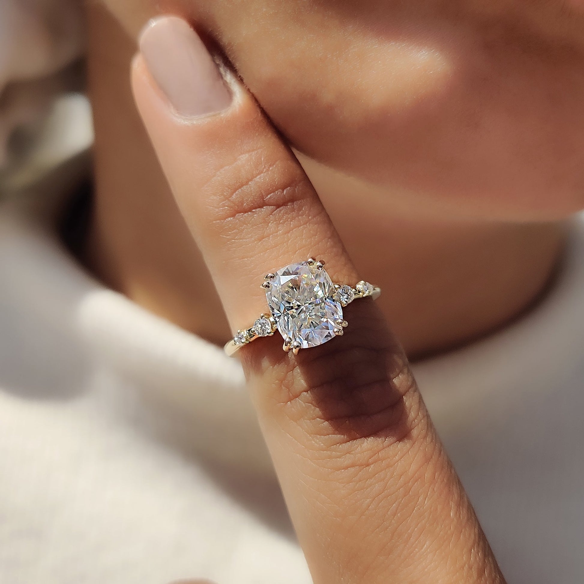 2 CT Elongated Cushion Pave Moissanite Engagement Ring
