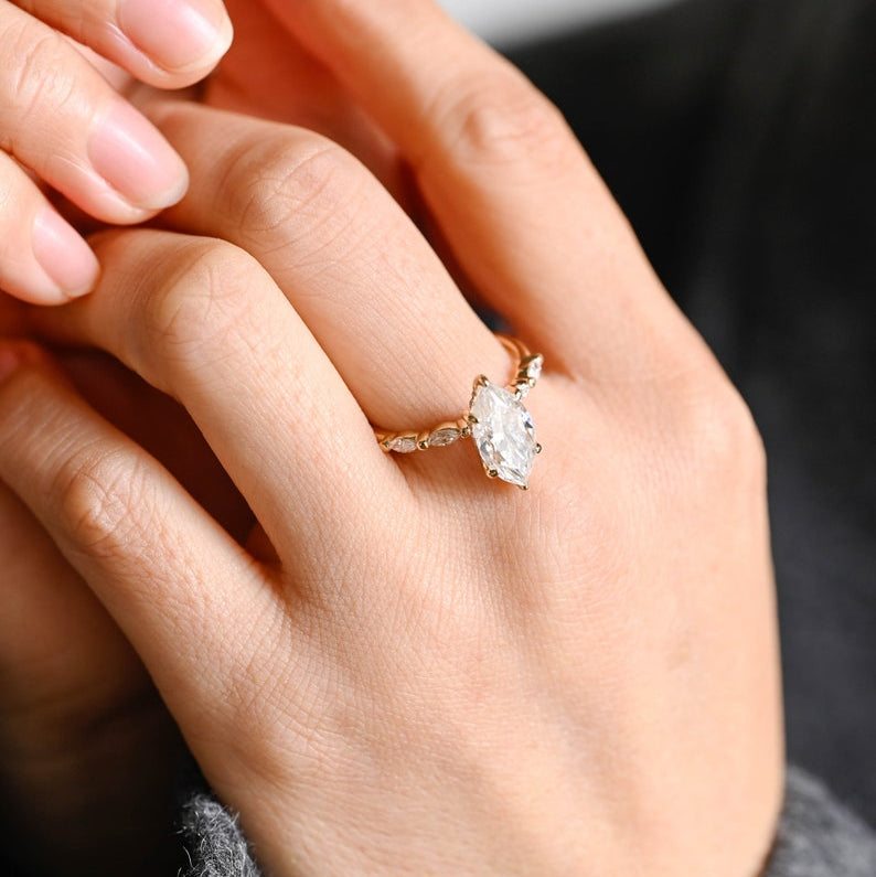 2.0 CT Marquise Pave Moissanite Engagement Ring