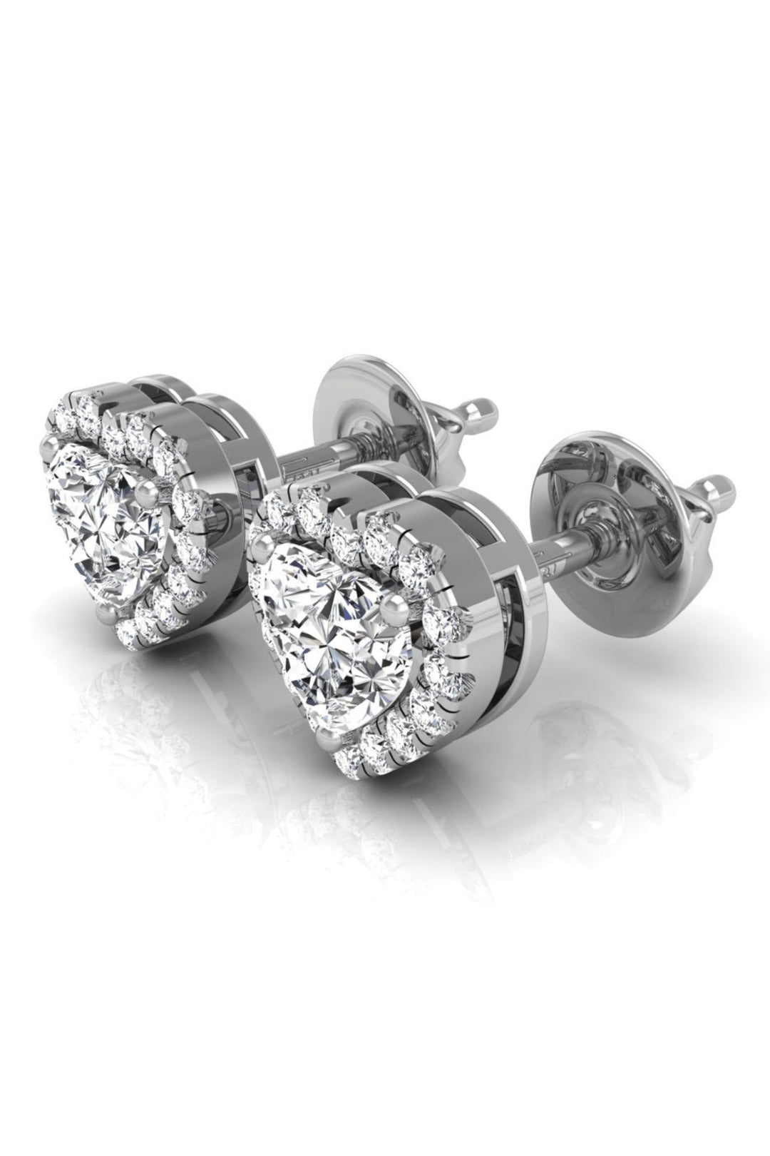 1.52 TCW Heart Cut Halo Stud Moissanite Earrings