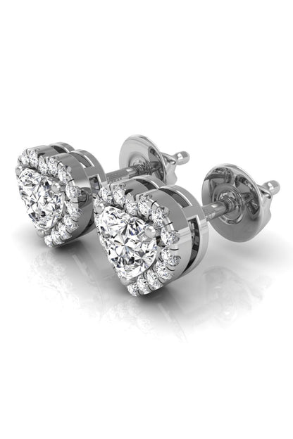 1.52 TCW Heart Cut Halo Stud Moissanite Earrings