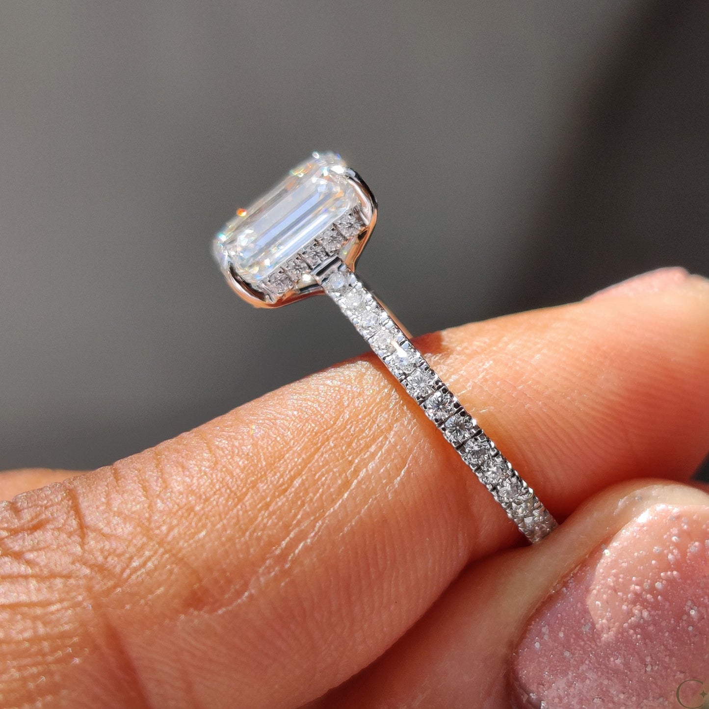 0.5 CT Emerald Pave Moissanite Engagement Ring
