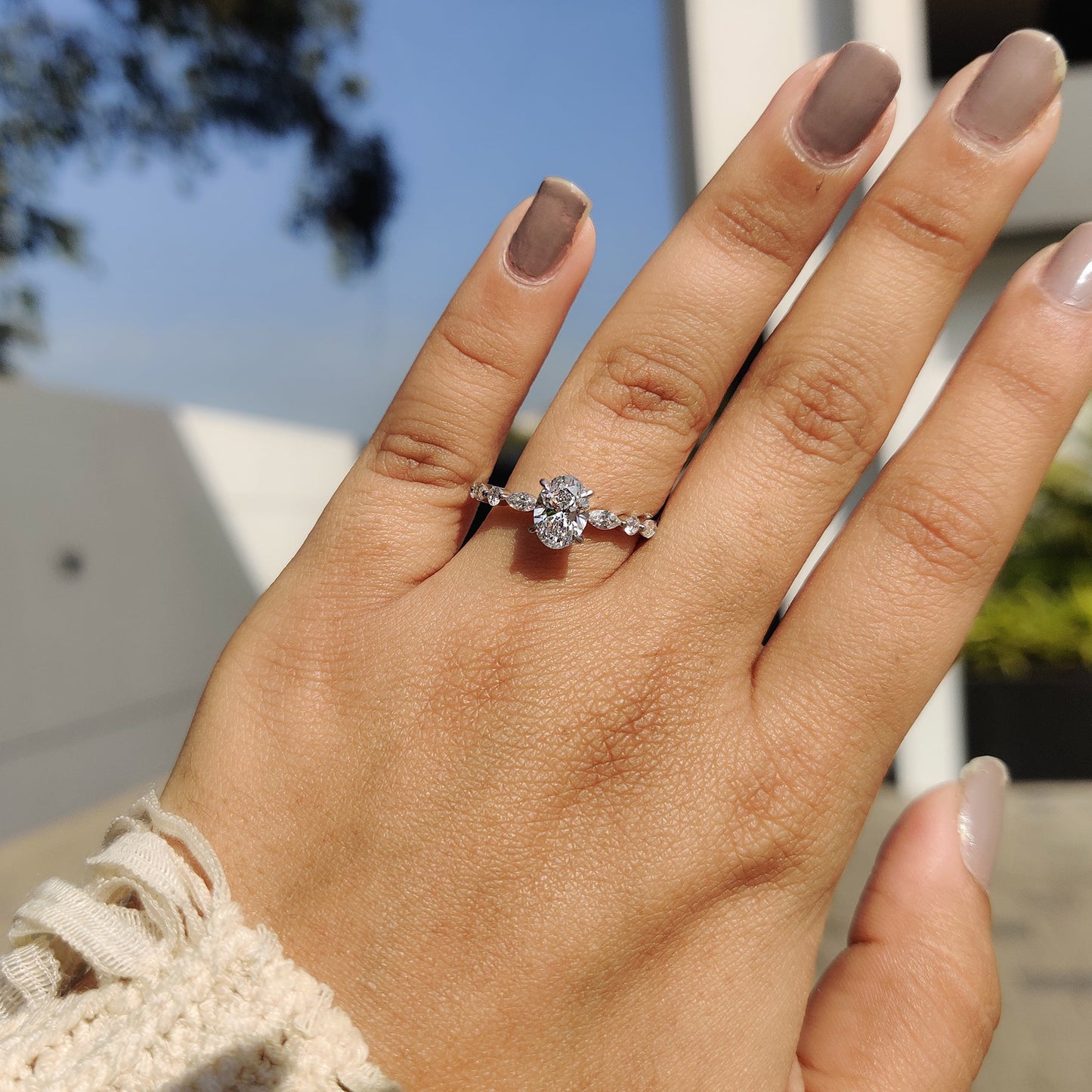 1 CT Oval Pave Moissanite Engagement Ring